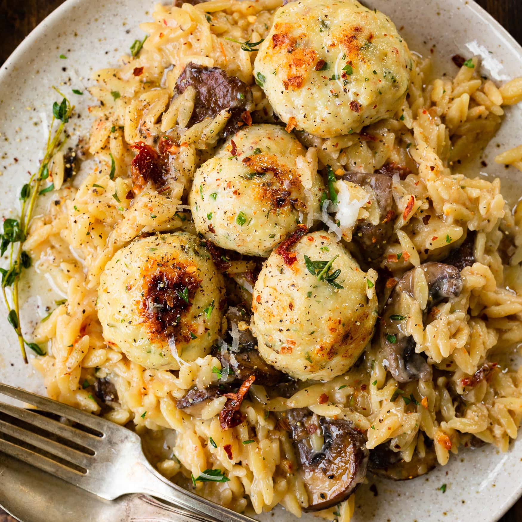 Baked Chicken Meatballs and Orzo