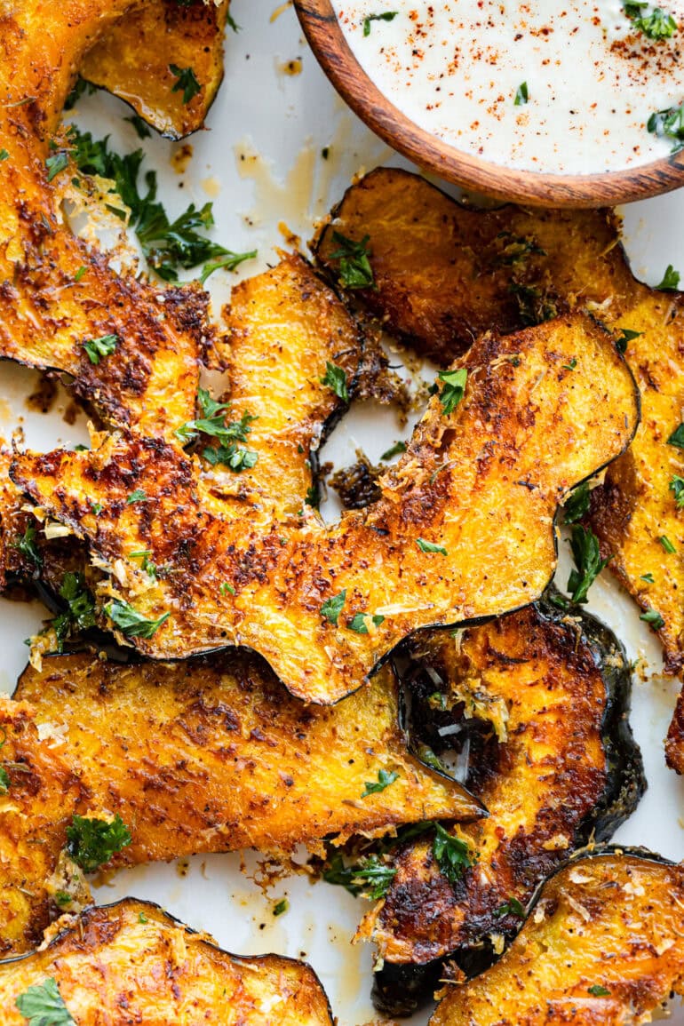 Crispy Cheese and Herb Roasted Acorn Squash