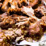 A photo of shredded country style ribs covered in homemade BBQ sauce.