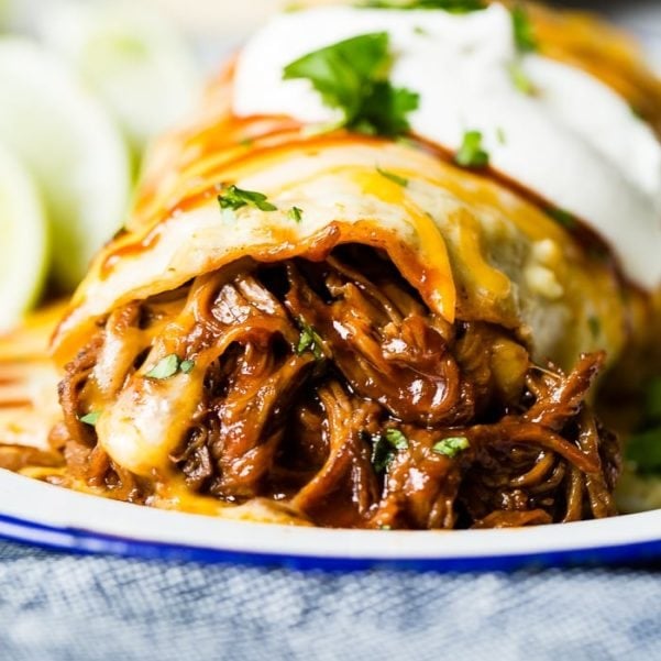 Slow Cooker or Instant Pot Smothered BBQ Beef Burritos Oh Sweet Basil