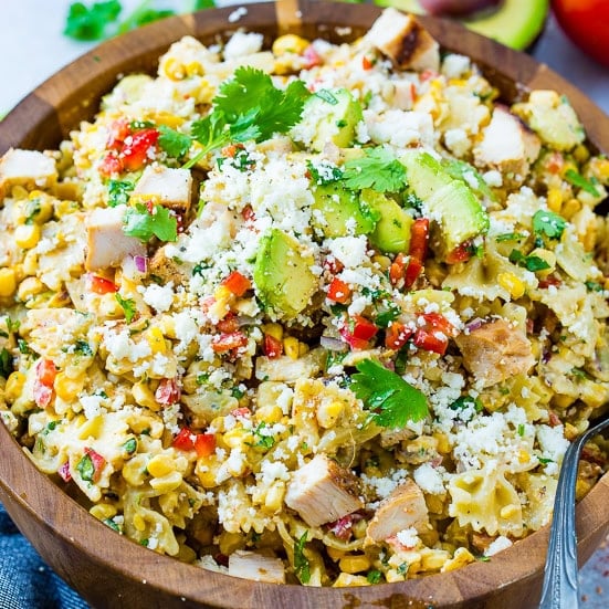 Elote Mexican Grilled Corn Pasta Salad with Chicken