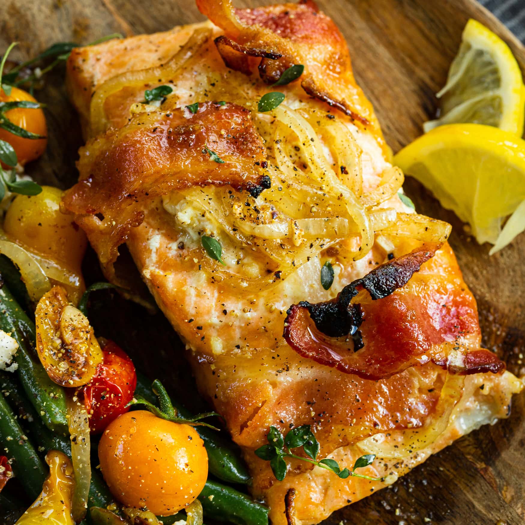 Foil Baked Mustard Maple Bacon Salmon
