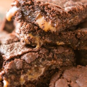 I grew up with Mom's famous caramel brownies made from a cake mix but we've finally created a caramel brownies from scratch!