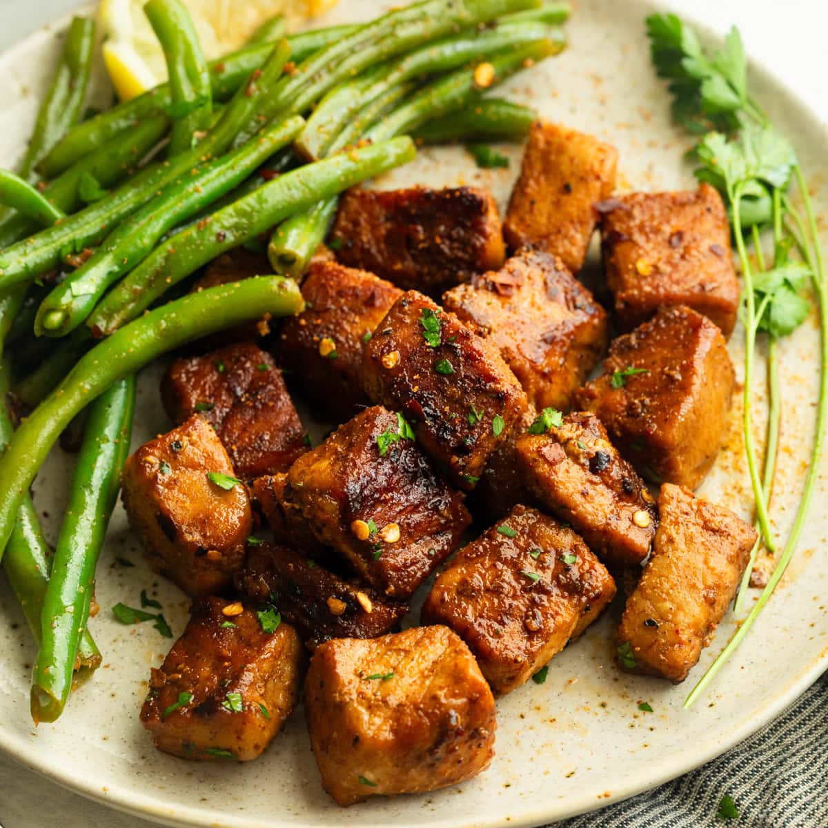 Garlic Butter Skillet Pork Bites & Green Beans (30 Minutes!)