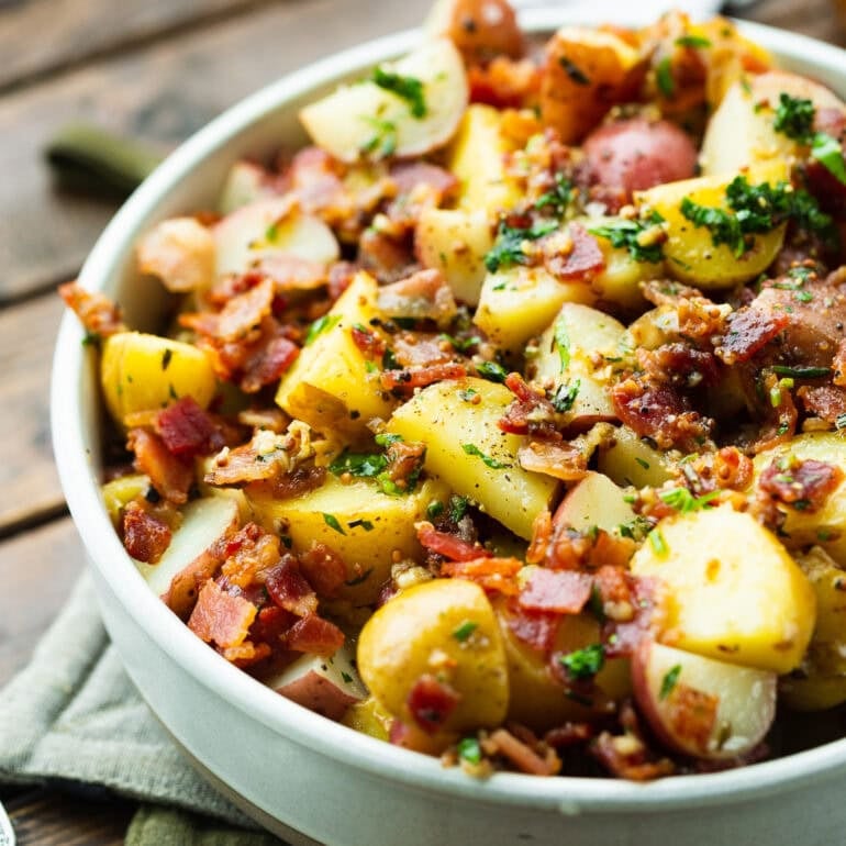 Warm German Potato Salad with Bacon (No Mayo)