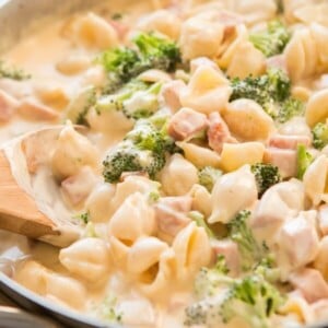Our ham and broccoli macaroni and cheese is one of our favorite meals to make. It's the side and main dish (the ham) brought together!