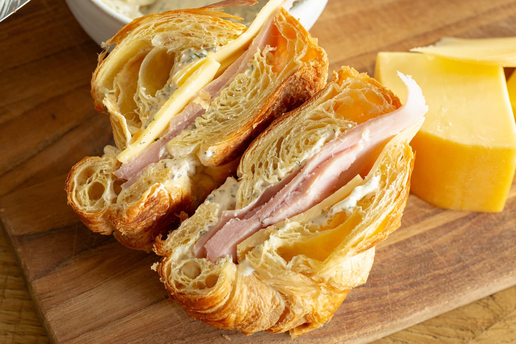 Croissant Ham and Cheese Sandwich with Garlic Spread