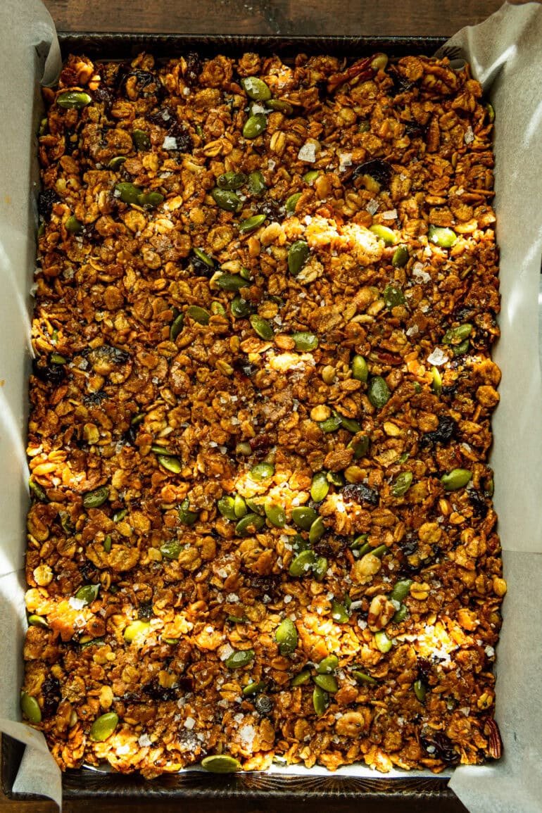 cereal bars pressed into a 9x13 pan