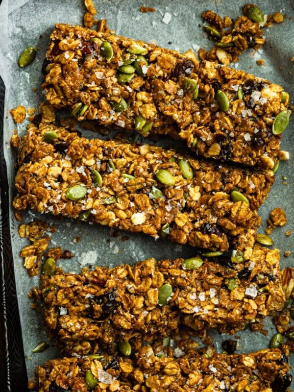 cereal bars sitting on a piece of parchment