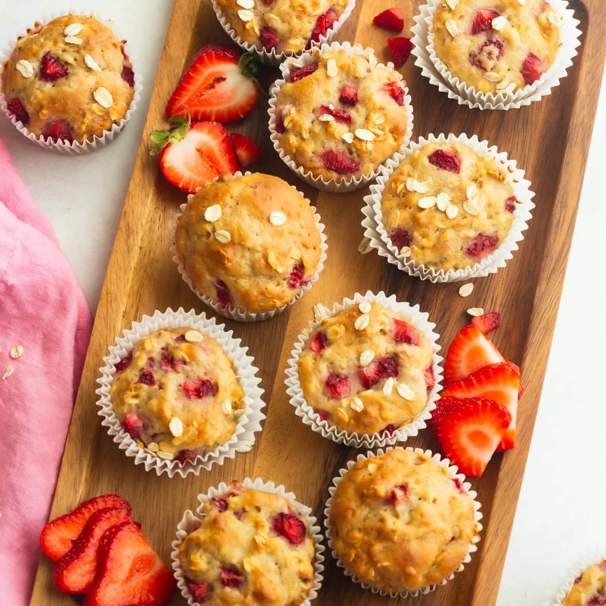 Healthy Strawberry Oat Muffins with Greek Yogurt (Super Soft)