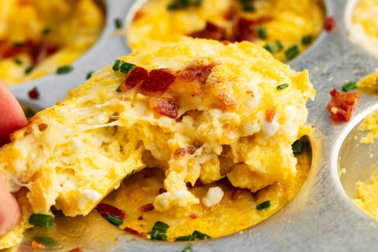savory eggy muffins topped with bacon and chives