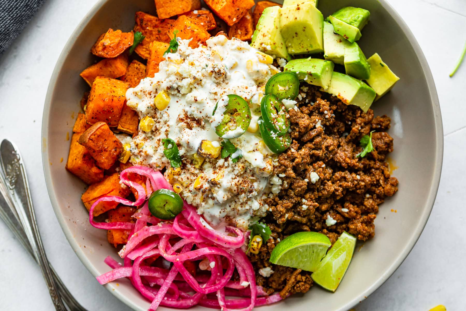 Street Corn Ground Beef Sweet Potato Bowl (High Protein)