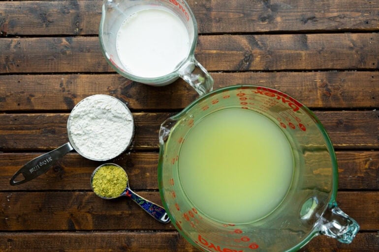 a photo of all the ingredients for homemade cream of chicken soup