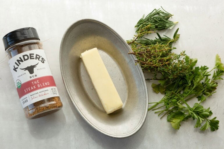 the ingredients for garlic butter to use with grilled steak