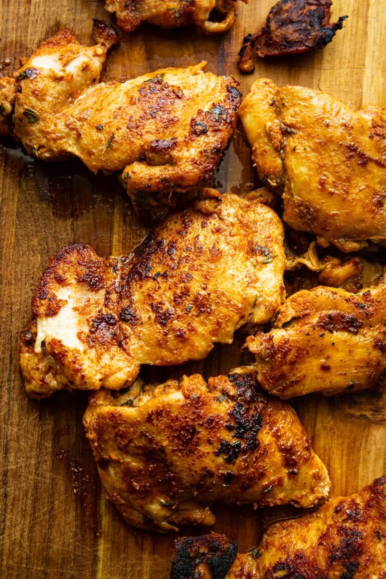Perfectly Grilled Greek chicken thighs.