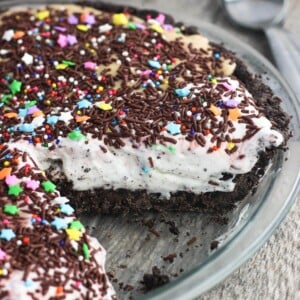 This easy ice cream pie with a cookie crust is a simple, no-bake dessert perfect for summer!