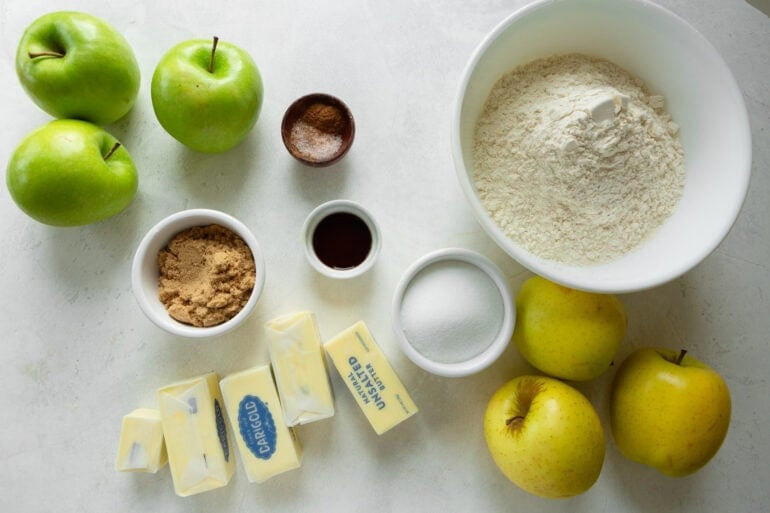 all the ingredients for Ina Garten apple pie bars