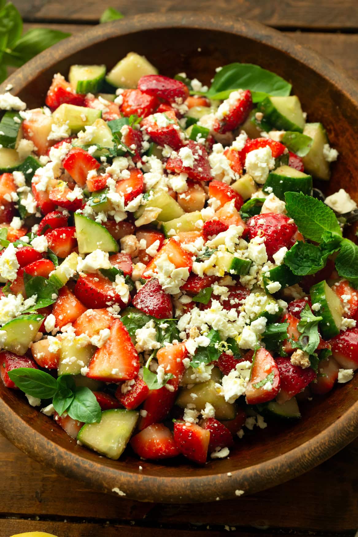 Lemon Cucumber Strawberry Feta Salad with Basil & Mint