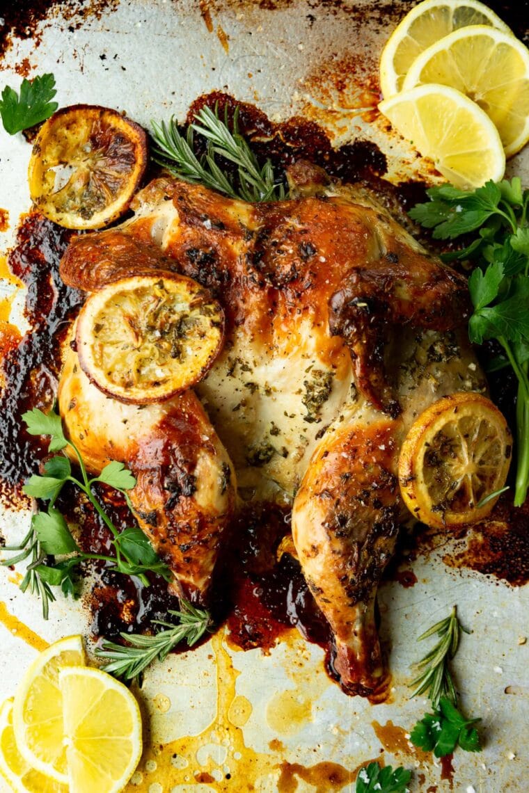 Lemon Herb Spatchcock Chicken Recipe Oh Sweet Basil