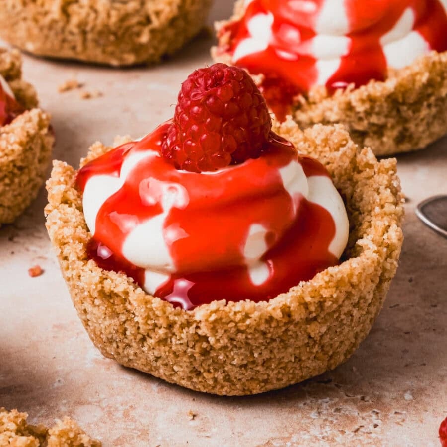 No-Bake Mini Cheesecakes with Raspberry Sauce