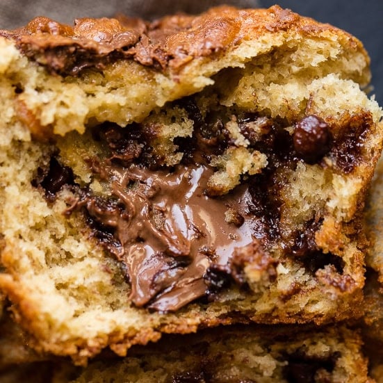 Nutella Stuffed Peanut Butter Banana Muffins Recipe