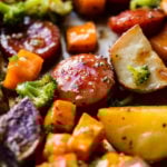 What is an easy one pan recipe? It's not what you think, it's one pan honey garlic kielbasa with potatoes and broccoli! It's way easier than chicken or shrimp!