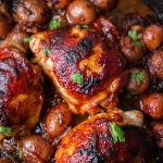 How I love easy, one skillet bbq chicken and potatoes for a make ahead dinner. Roasted potatoes, tender caramelized onions with the chicken, it's fantastic! ohsweetbasil.com