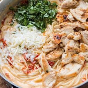 All you need is one skillet, a few fresh ingredients and soon enough you'll have 20 minute creamy sun dried tomato chicken pasta for dinner. ohsweetbasil.com