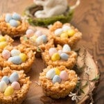 Peanut Butter Cream Filled Rice Krispy Nests with mini Cadbury Eggs ohsweetbasil.com
