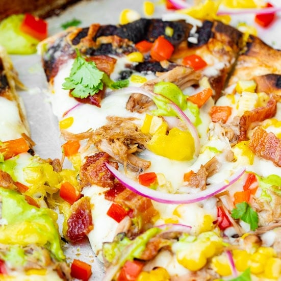 Pulled Pork and Sweet Corn Pizza with Cilantro Cream