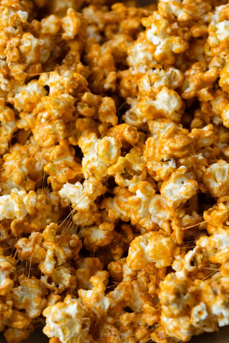 Popcorn coated with gooey pumpkin spice marshmallows