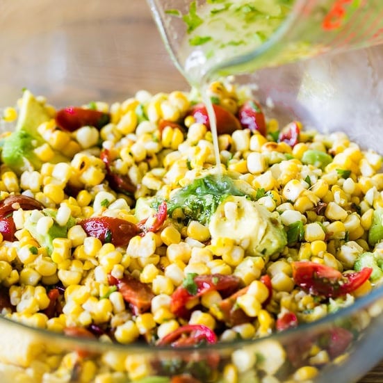 Grilled Corn Avocado Tomato Salad