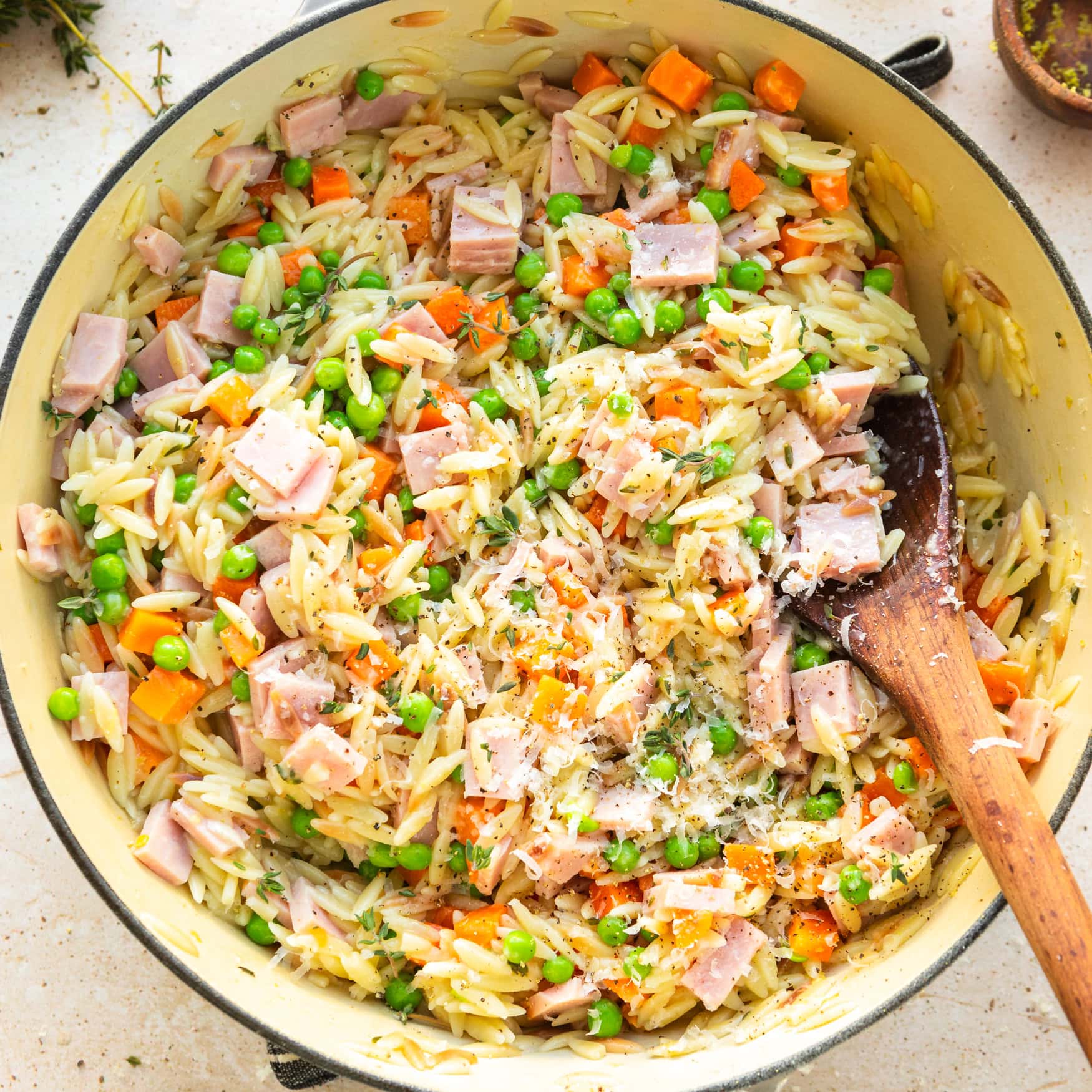 Ham Lemon Orzo Skillet