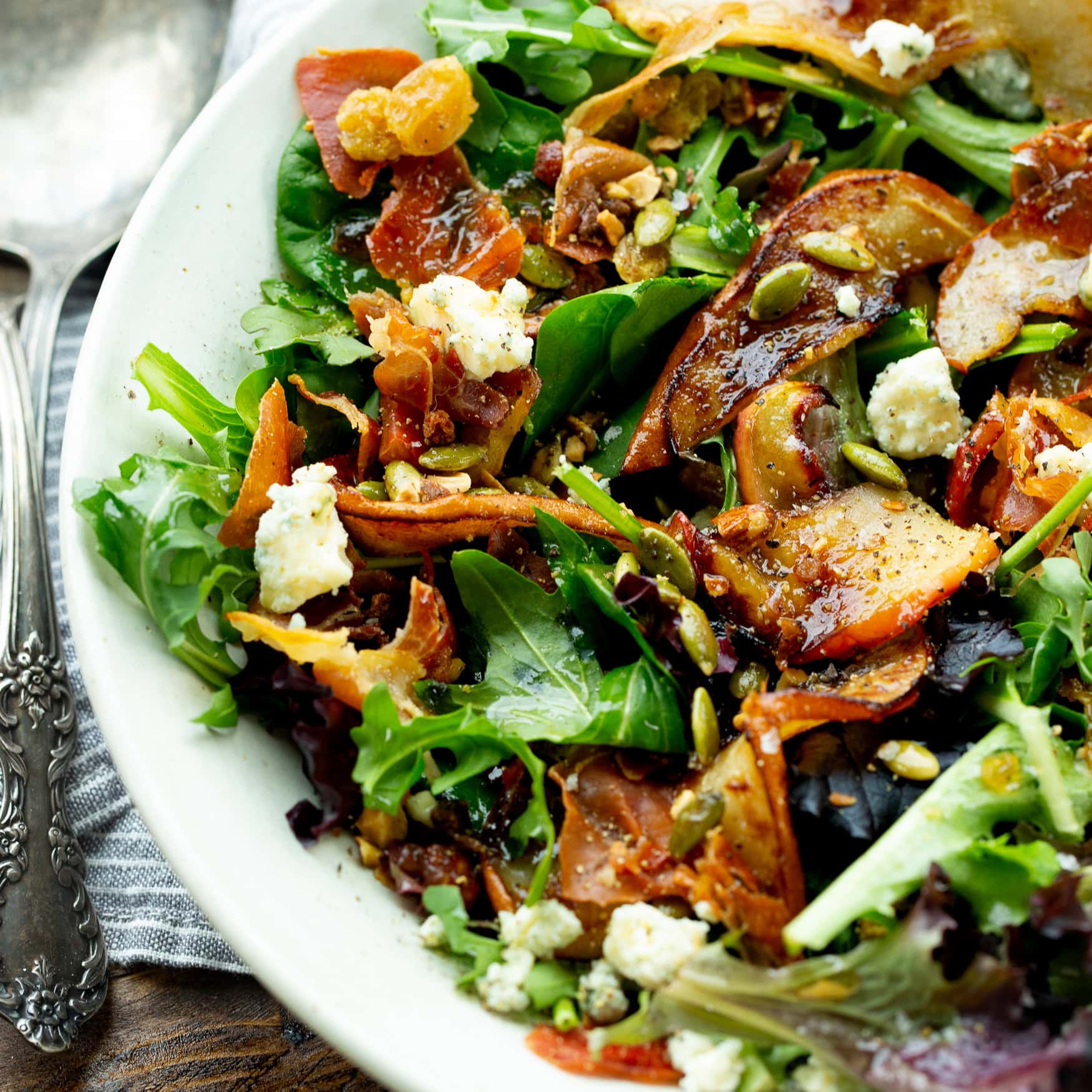Roasted Pear & Apple Salad with Caramelized Shallot Maple Vinaigrette