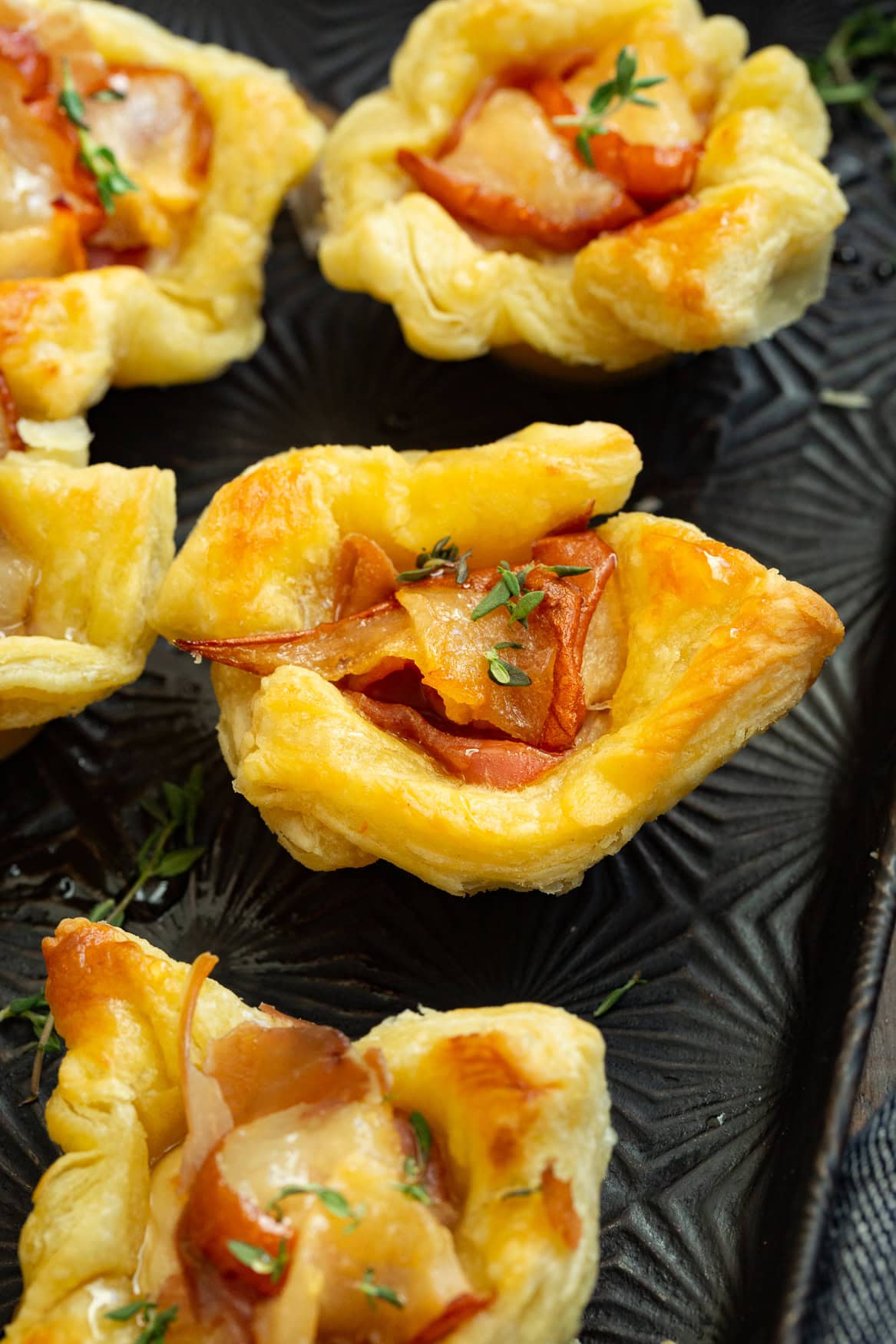 Hot Honey Roasted Pear and Brie Mini Appetizers