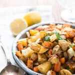 One of our favorite side dishes can also be made into a simple main dish! Roasted root vegetable side dish with simple herbs! Whole 30, paleo, gluten-free, dairy-free, vegetarian