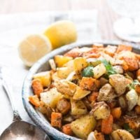 One of our favorite side dishes can also be made into a simple main dish! Roasted root vegetable side dish with simple herbs! Whole 30, paleo, gluten-free, dairy-free, vegetarian