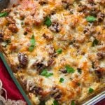 Looking for a really delicious breakfast idea? This cheesy sausage hash brown breakfast casserole is full of flavor but totally easy to make.
