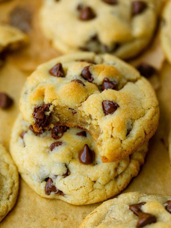 a photo of perfectly golden baked chocolate chip cookies