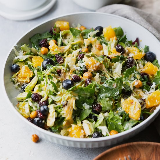 Shredded Brussels Sprouts Salad with Orange Poppy Seed Dressing