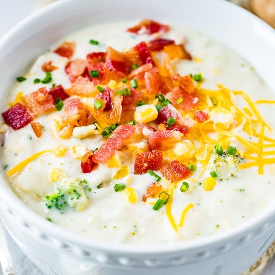 Slow Cooker Potato Broccoli Corn Chowder with Bacon