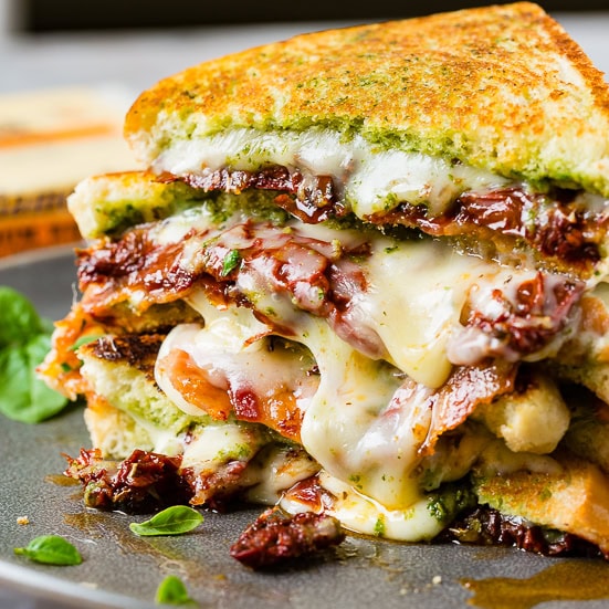Sun Dried Tomato Bacon Pesto Grilled Cheese