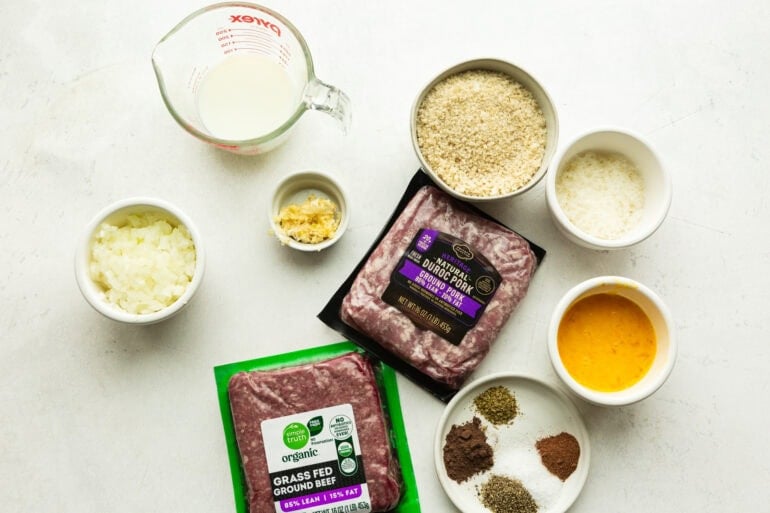 all the ingredients for the meatballs for swedish meatballs