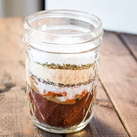 A layered jar of spices for mexican food
