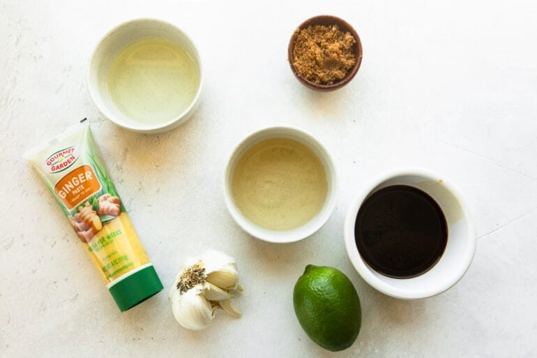 all the ingredients for the viral crispy rice salad dressing